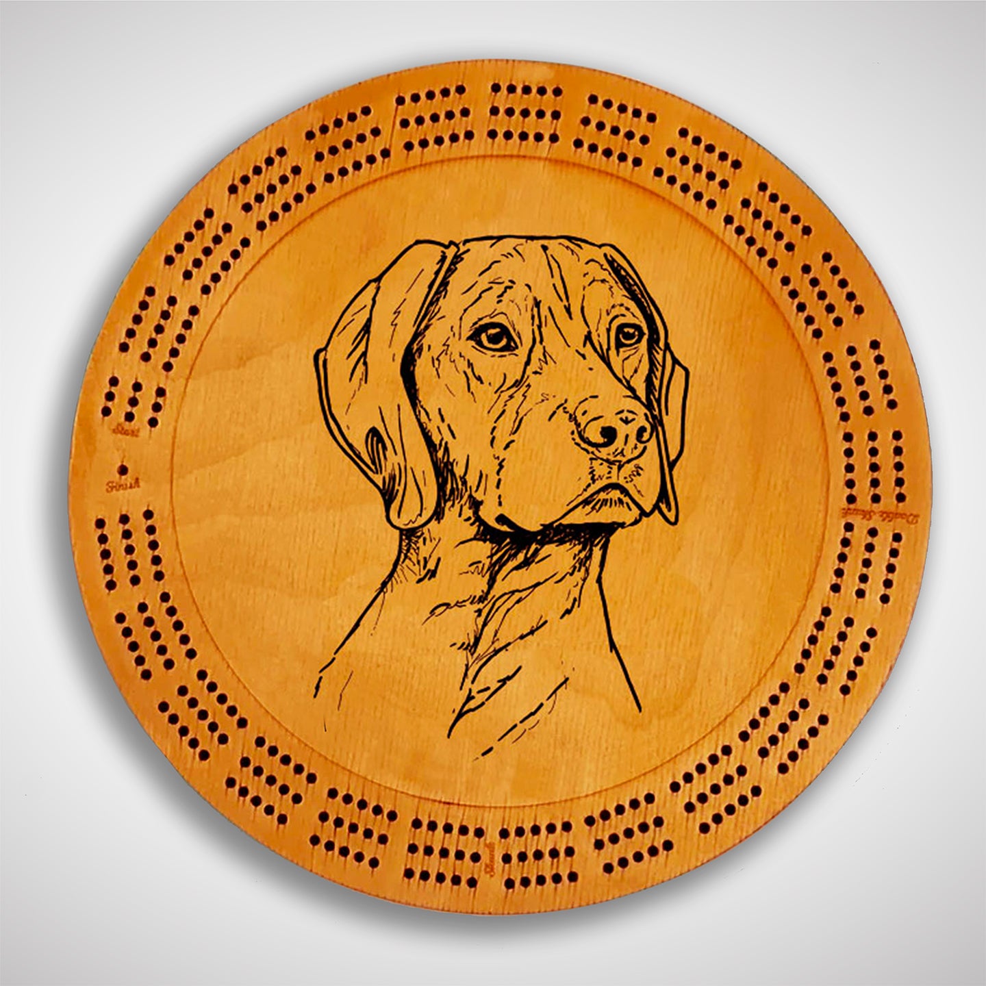 Crafted from high-quality wood, and featuring a laser-engraved German Shorthair Pointer, this cribbage board allows you to bring memories of your outdoor adventures to your game. Enjoy the nostalgic feel and endless entertainment of this premium board. Show off your love for sporting dogs while honing your cribbage skills. Perfect for any cabin or game room! A Dakota Pheasant Guide souvenir.